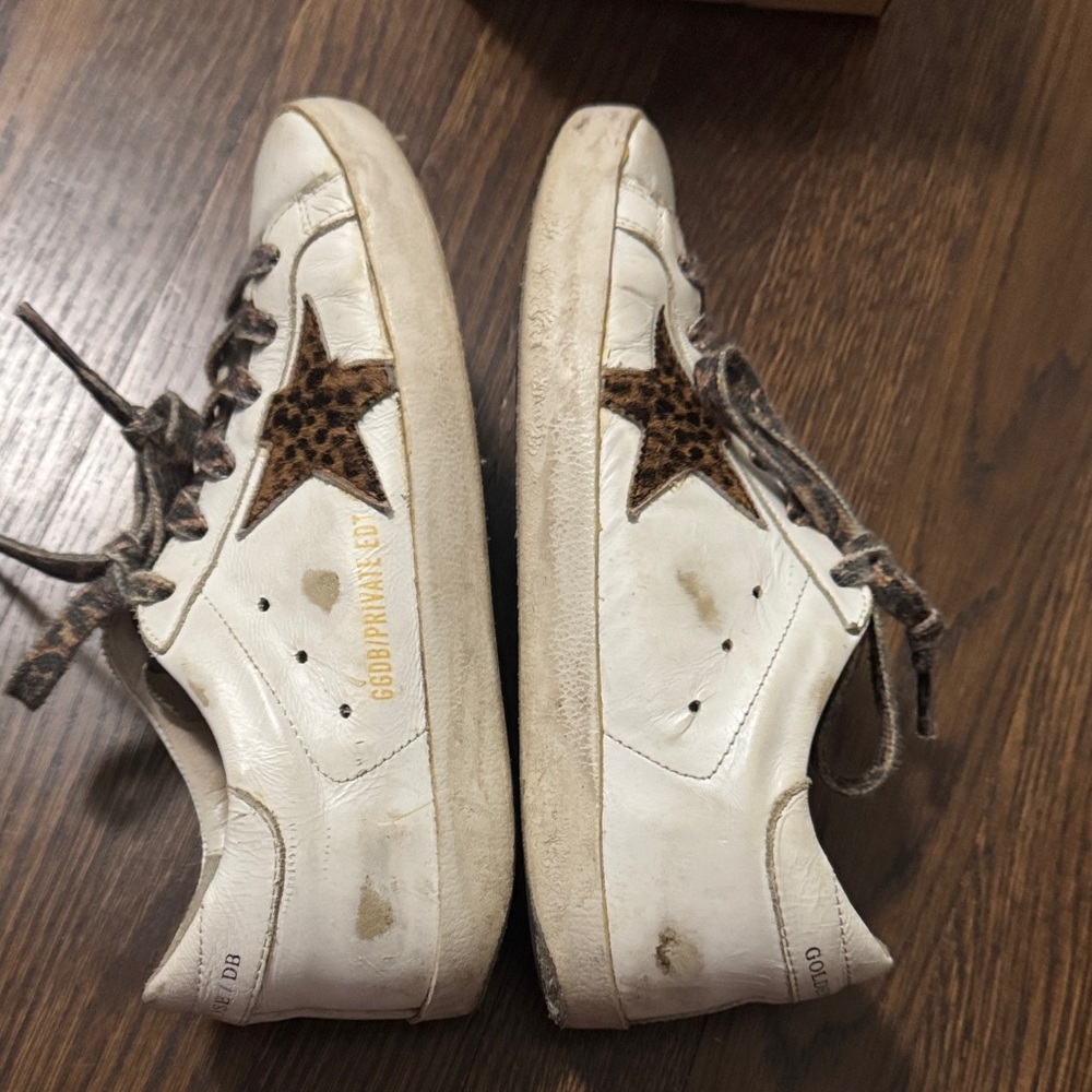 Golden Goose White and Leopard Print Athletic Shoes